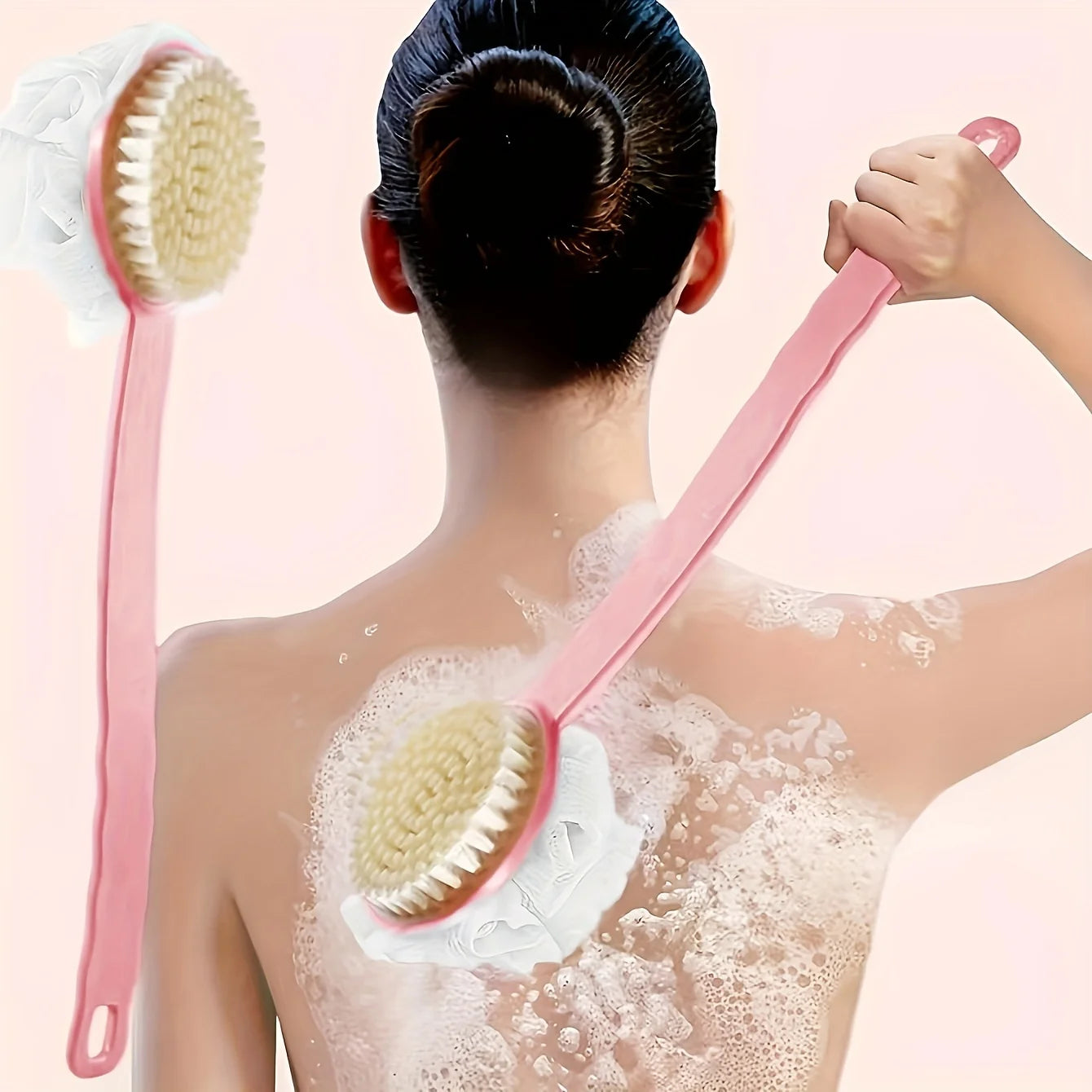 Soft Body Scrubber with Long Handle – Exfoliating Shower Brush, Gentle Skin Massager & Bath Cleaning Brush